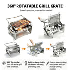 Flip Rotatable BBQ Grill｜Portable Foldable Stainless Steel｜Camping Picnic Outdoor Grill｜Manual 360° Rotation