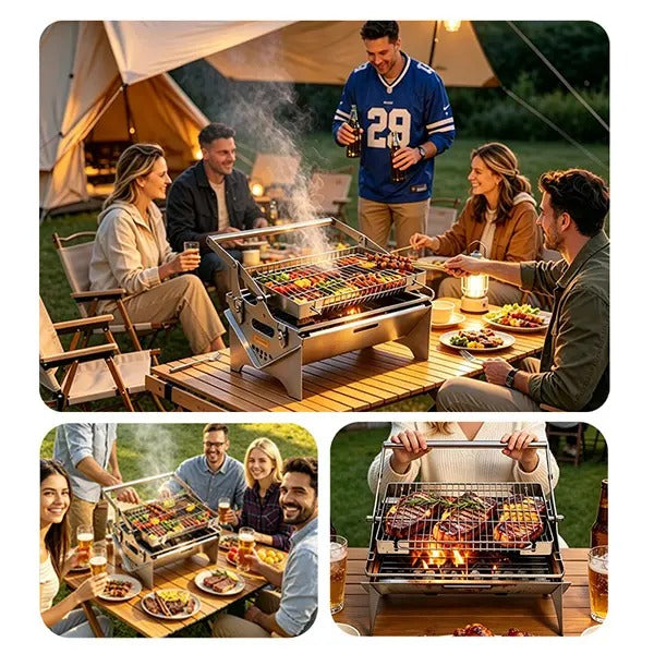 Flip Rotatable BBQ Grill｜Portable Foldable Stainless Steel｜Camping Picnic Outdoor Grill｜Manual 360° Rotation